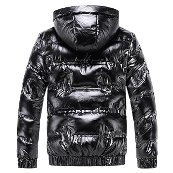 SWJGLITTR Men's Metallic Shiny Hood Down Jacket Lightweight